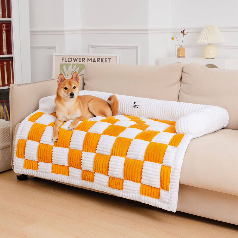 Cream Plaid Cozy Dog Mat – Soft Padded Pet Cushion with Anti-Slip Base