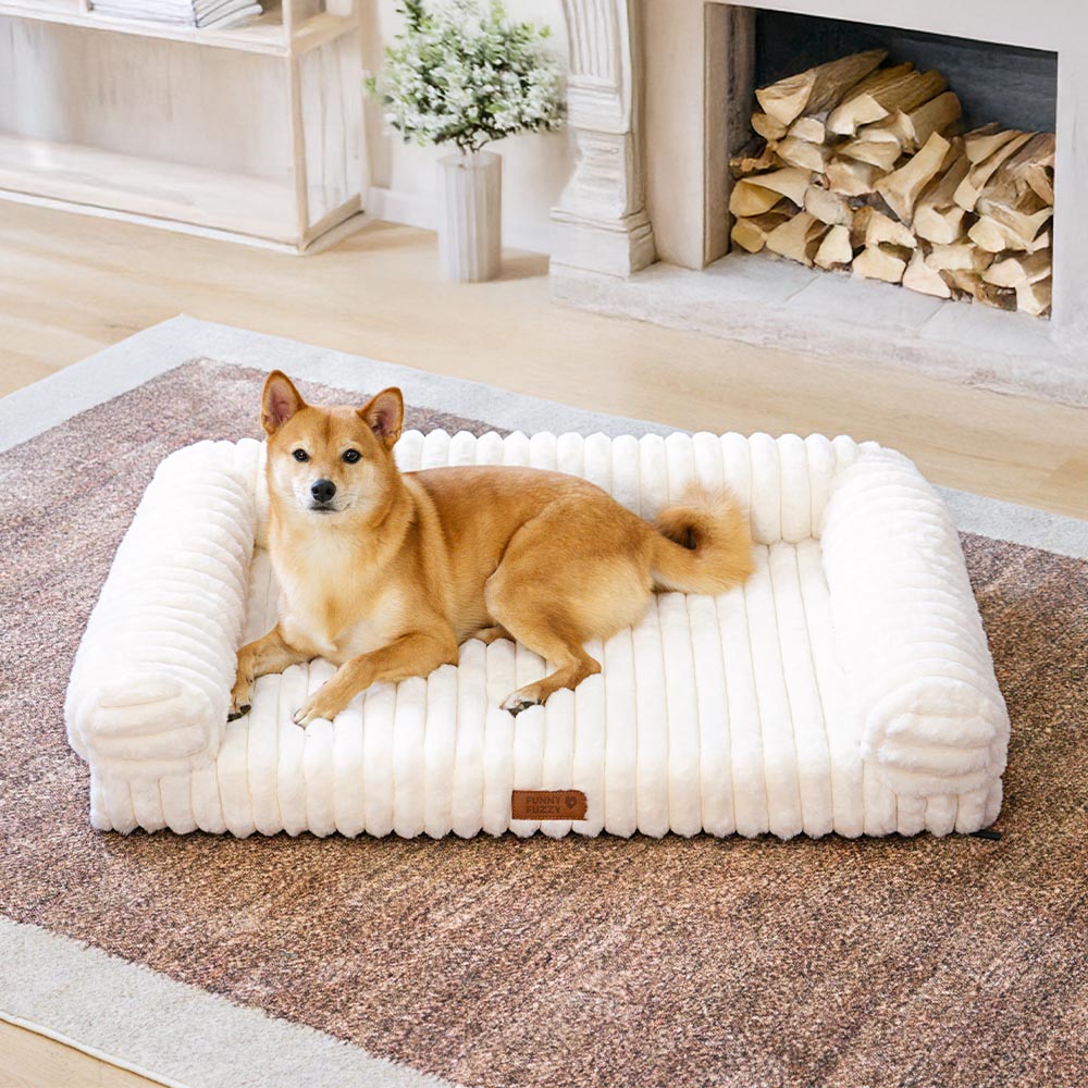 Cream Fluffy Comfort Orthopedic Pet Sofa Bed for Dogs and Cats