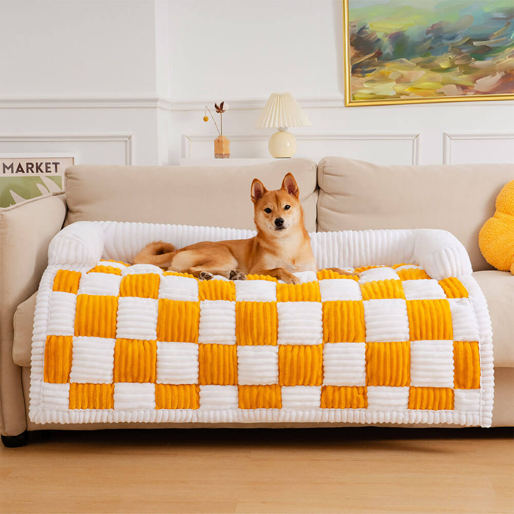 Cream Plaid Cozy Dog Mat – Soft Padded Pet Cushion with Anti-Slip Base